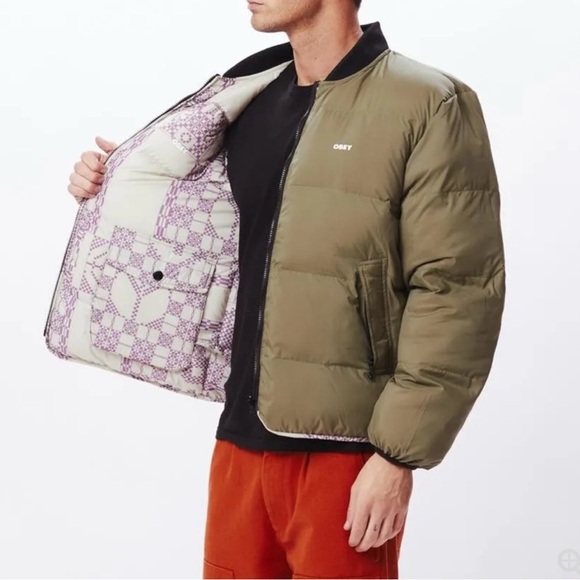 Obey Men's Khaki Puffer Jacket - Picture 3 of 14
